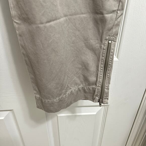 Eileen Fisher Khaki Cargo Pants XL Wide Leg 100% Cotton Ankle Zip Casual - Picture 4 of 4